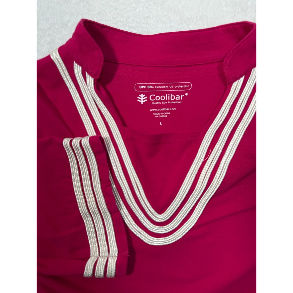 Coolibar Womens L Fuchsia Pink UPF 50+ Sun Protection Tunic Top Trimmed V-Neck